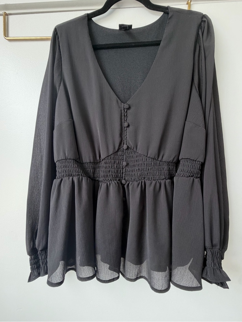 torrid Black V-Neck Smocked Peplum Blouse